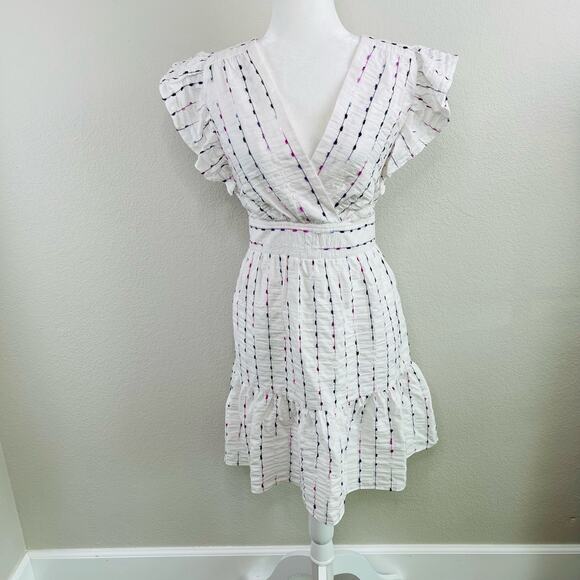 Donna Morgan Embroidered White Flutter-Sleeve Two-Tier V-Neck Mini Dress 10 NWOT - Picture 13 of 13